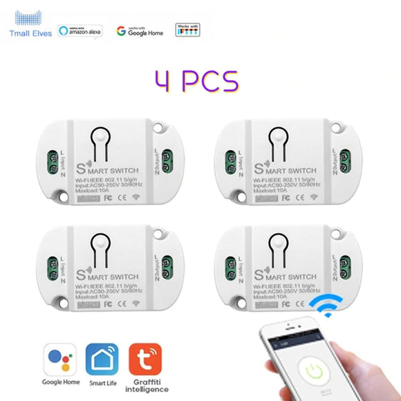 RODOT 10A KR2201WB WiFi Wireless Smart Switch for Smart Home Smart Life APP, Compatible with Alexa & Google Home Assistant, No Hub Required, Support DIY Module. (4-Pack)