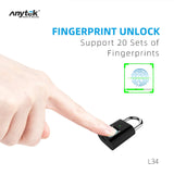 Anytek Smart Fingerprint Lock USB Rechargeable Fingerprint Padlock Security Keyless Mini Door Luggage Finger Print Lock